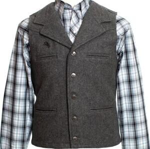 Wyoming Traders Buckaroo Vest Water Resistant Wool Collar Pocket Charcoal Gray M